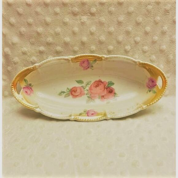 Vintage, German Celebrate Rose Design Lusterware Long Oval Bowl - Picture 1 of 5